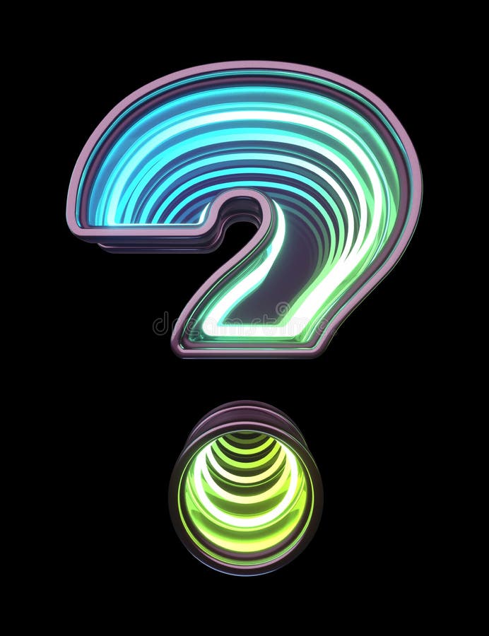 Infinity Neon font. Minth light. Question symbol. stock photo