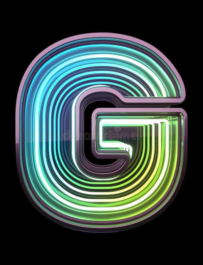Infinity Neon font. Minth light. Letter G. stock photos