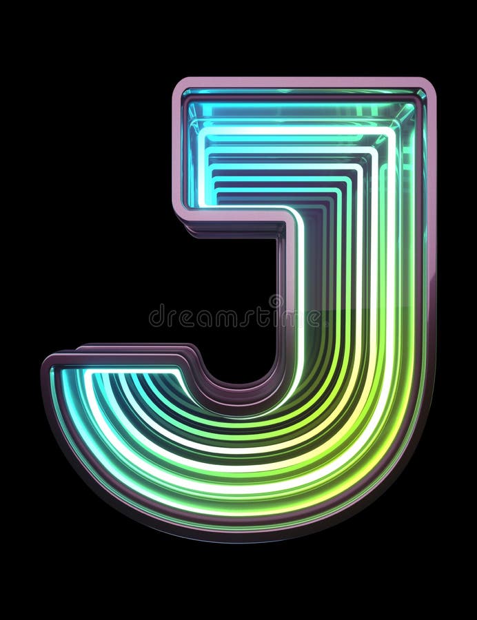 Infinity Neon font. Minth light. Letter J. stock images