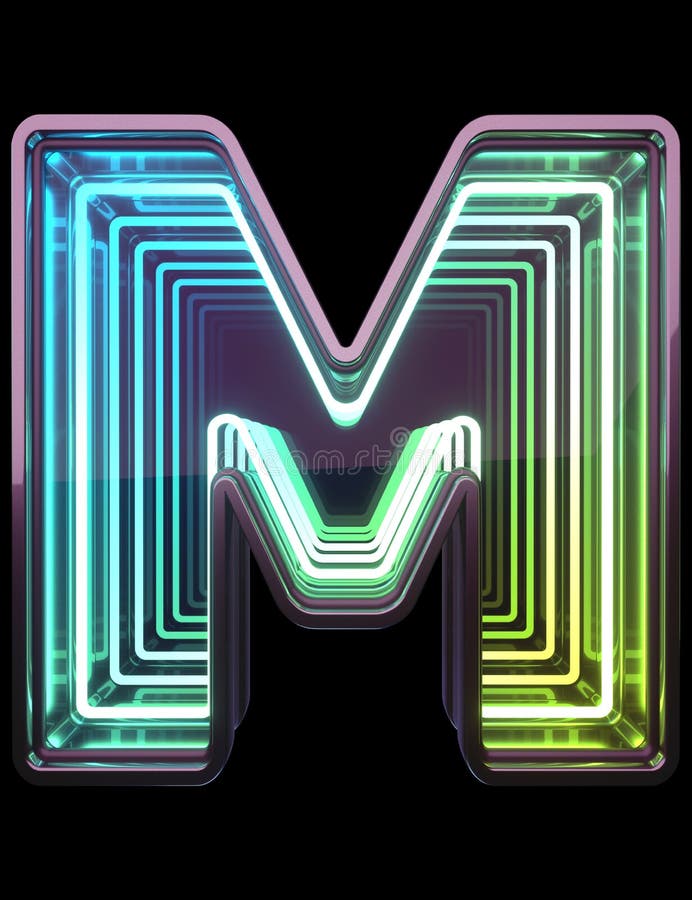 Infinity Neon font. Minth light. Letter M. royalty free stock photo