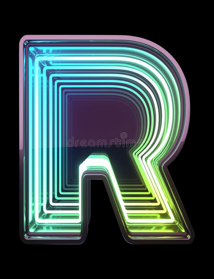 Infinity Neon font. Minth light. Letter R. stock photos