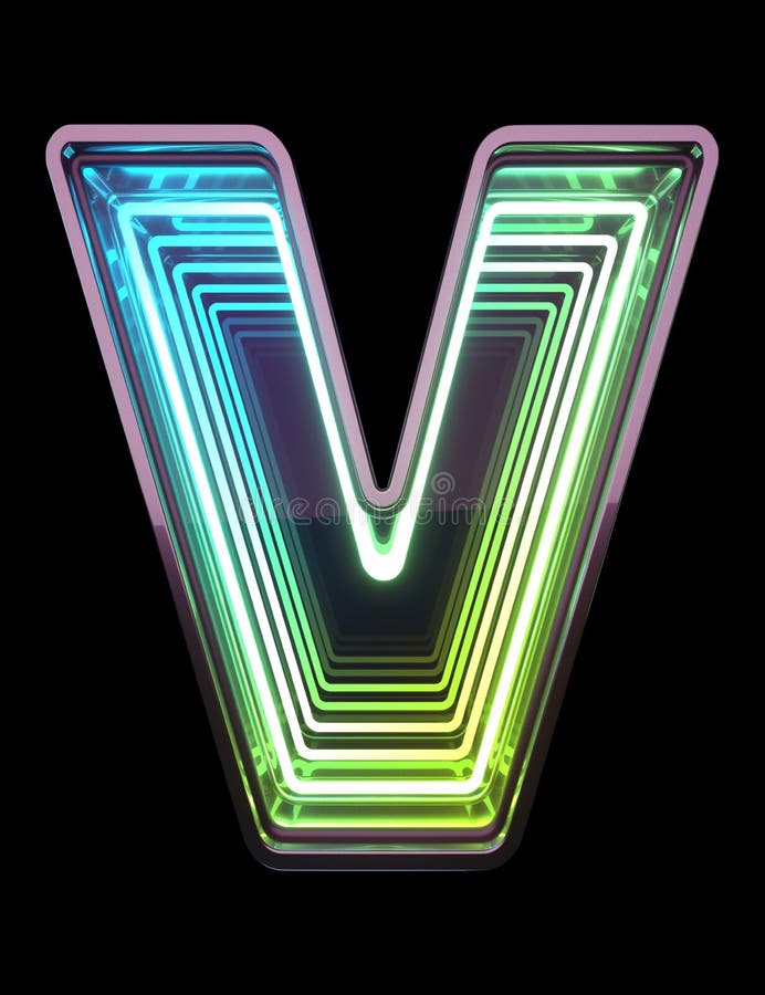 Infinity Neon font. Minth light. Letter V. royalty free stock photo