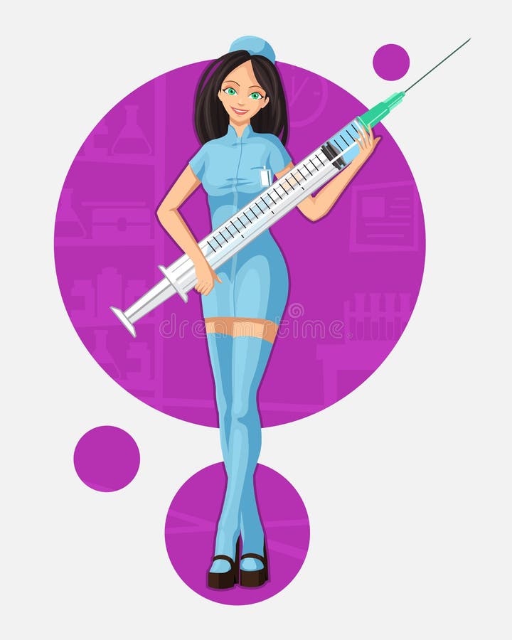 Infirmière assez jeune With Injection Syringe illustration libre de droits Infirmière assez jeune With Injection Syringe illustration libre de droits