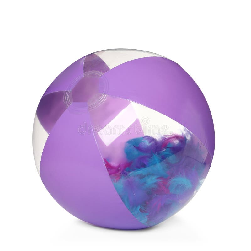 Inflatable Beach Ball with Feathers Inside Isolated on White Stock