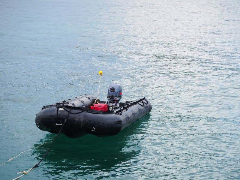 Inflatable Boat on the Ocean Stock Image Image of engine, rope 55419435