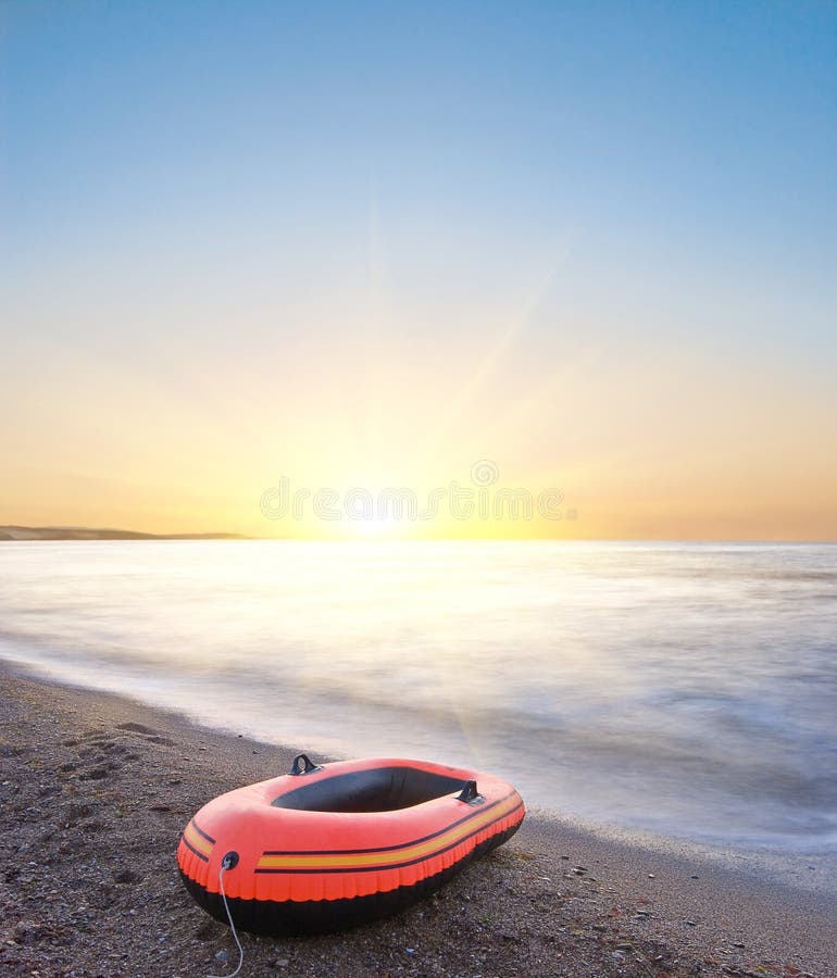 Inflatable boat on a sea coast