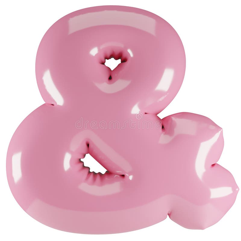 Inflated glossy pink ampersand symbol illustration. 3D render of latex bubble font with glint. Graphic math symbol, typography vector illustration