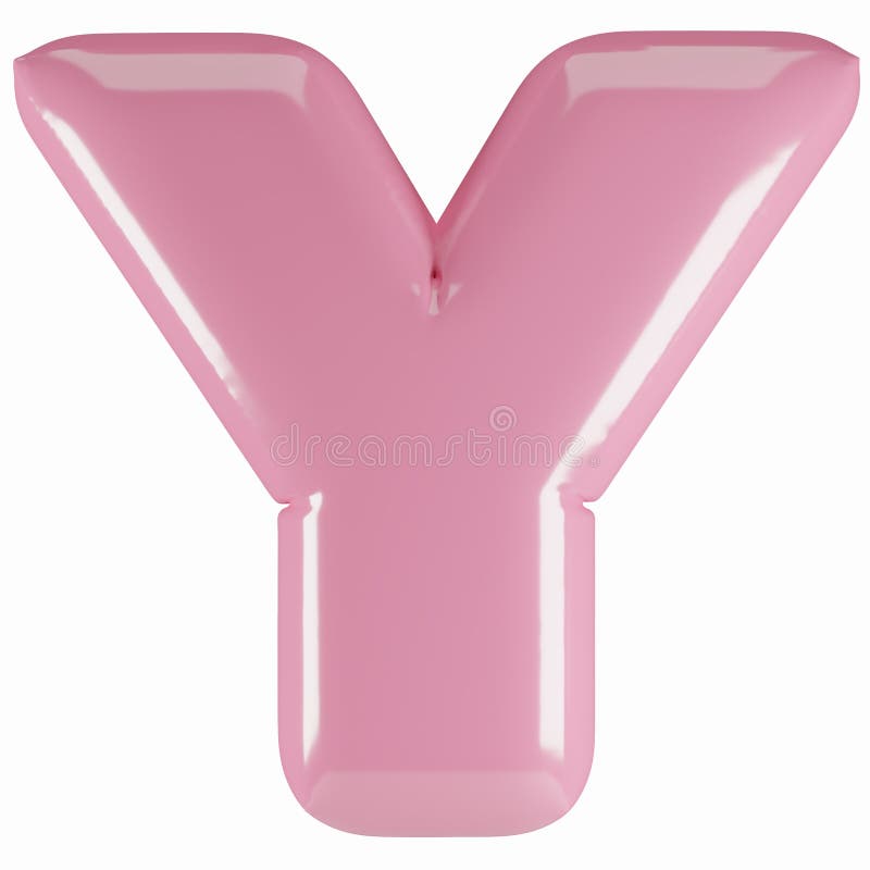 Inflated glossy pink letter Y uppercase illustration. 3D render of latex bubble font with glint. Graphic type, typography, ABC vector illustration