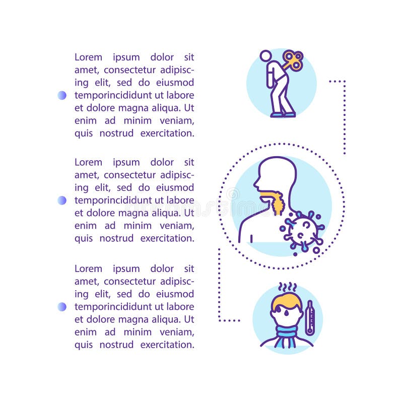 Influenza infection concept icon with text. Flu symptoms. Fatigue and sore throat. Fever. PPT page vector template royalty free illustration