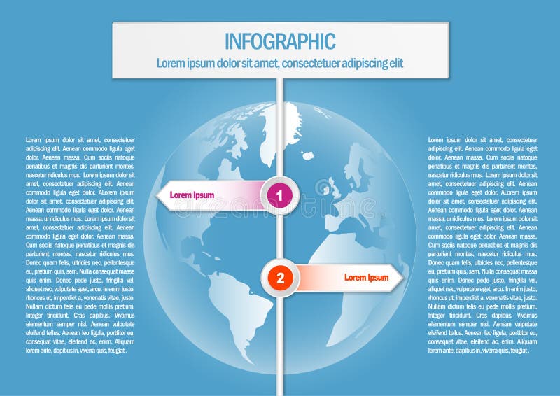 Info graphic with world map and 2 sign arrows