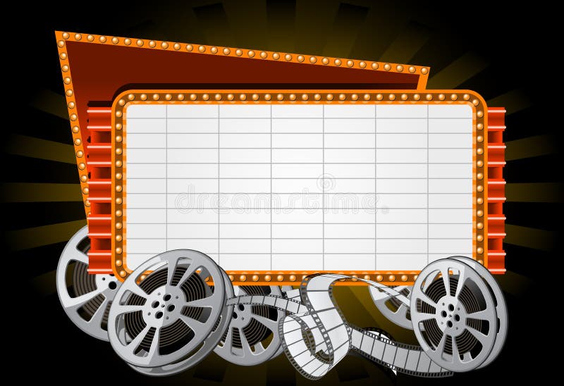 Neon Electronic movie Marquee with film reel. Neon Electronic movie Marquee with film reel