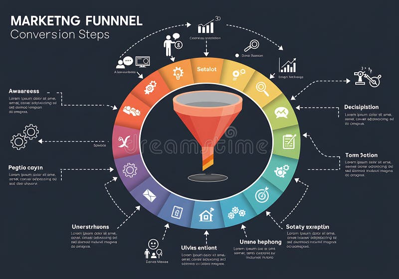 Infografik för AIGenerated Digital Marketing-tratt royaltyfri illustrationer