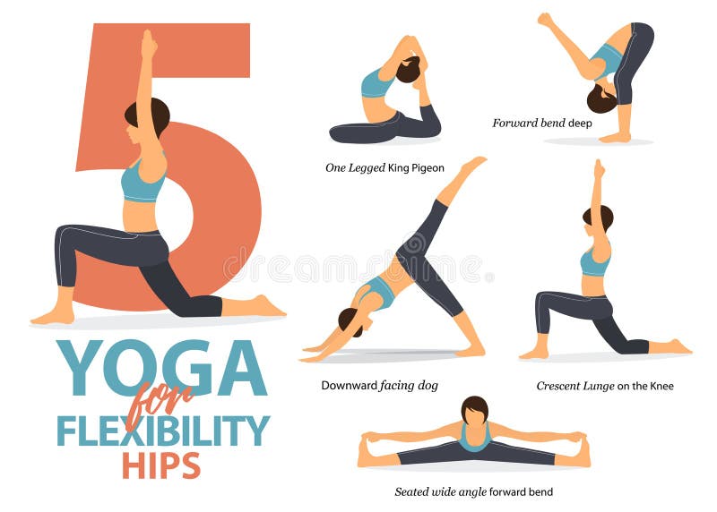 Infografik På 5 Yoga Ger Flexibilitet För Höft I Platt Design En