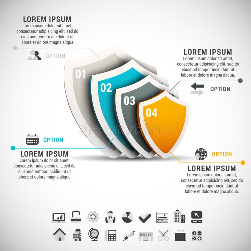 Vector illustration of business infographic made of shields.