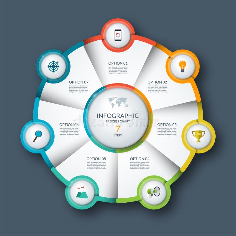 Infographic circle, process chart, cycle diagram. 7 steps. Vector template for business presentation, report, brochure