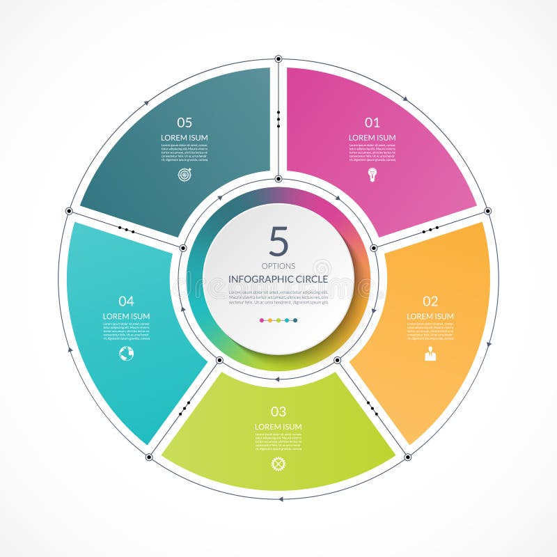 Infographic circle in thin line flat style. Business presentation template with 5 options