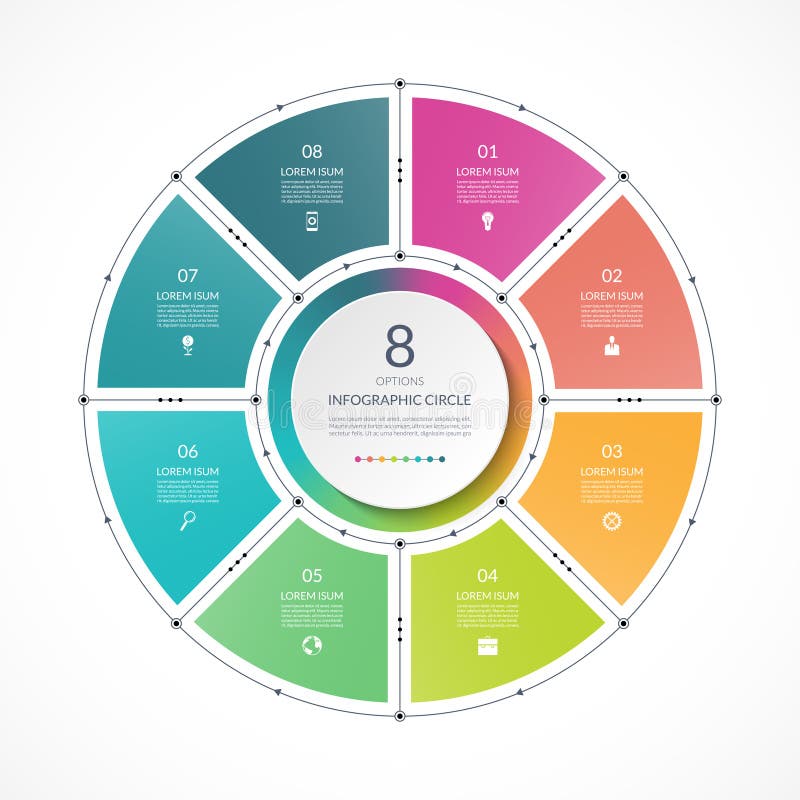 Infographic circle in thin line flat style. Business presentation template with 8 options