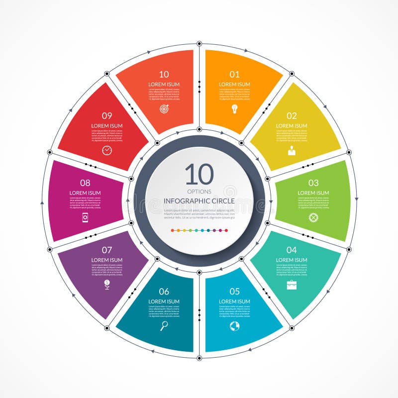 Infographic circle in thin line flat style. Business presentation template with 10 options, parts, steps. Vector illustration