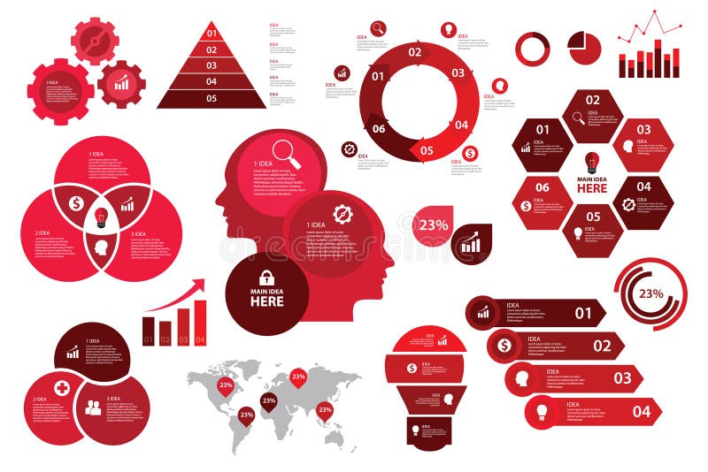 Infographic czerwonego koloru planu biznesowego wykresu elementów mapy ustalony strzałkowaty unaocznienie ilustracja wektor Infographic czerwonego koloru planu biznesowego wykresu elementów mapy ustalony strzałkowaty unaocznienie ilustracja wektor