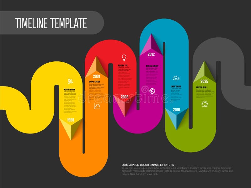 Infographic dark bold solid color timeline template with up and down triangle arrows royalty free illustration