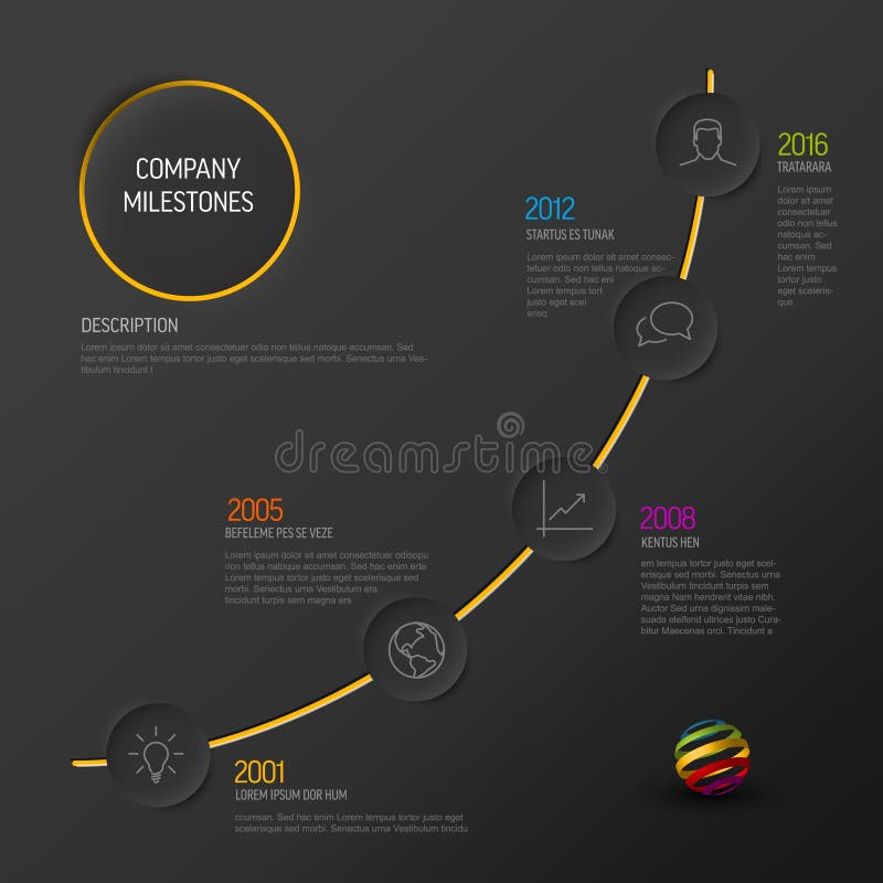 Infographic dark progress timeline template stock illustration