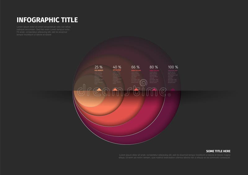 Infographic dark template with percentages and half circles stock illustration
