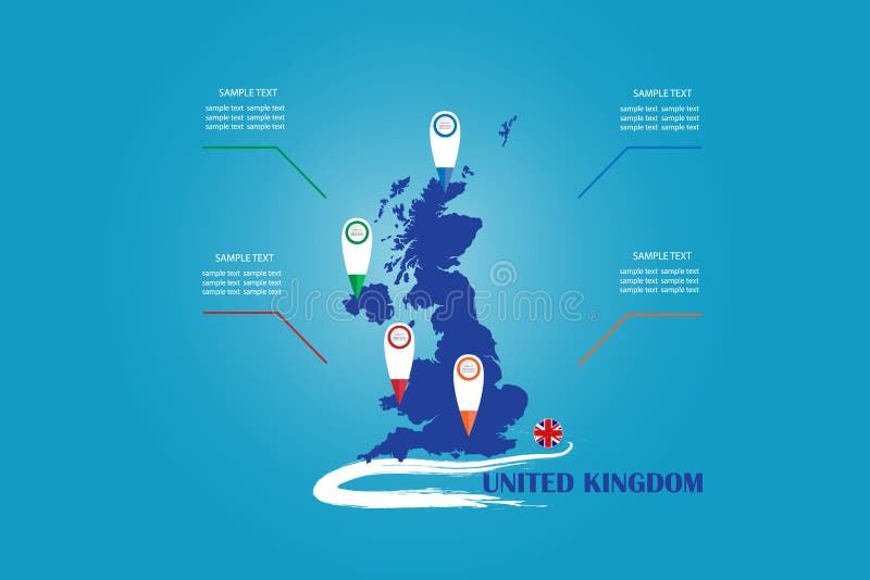 Infographic de la bandera ciega del mapa y del círculo de Reino Unido libre illustration Infographic de la bandera ciega del mapa y del círculo de Reino Unido libre illustration