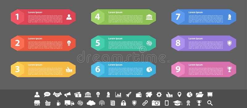 Infographic design business concept with 9 steps stock illustration Infographic design business concept with 9 steps stock illustration