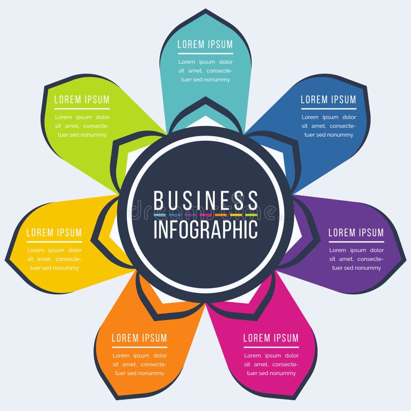 Infographic design 7 steps, objects, options or elements business information colorful infographics template. Infographic design 7 steps, objects, options or elements business information colorful infographics template