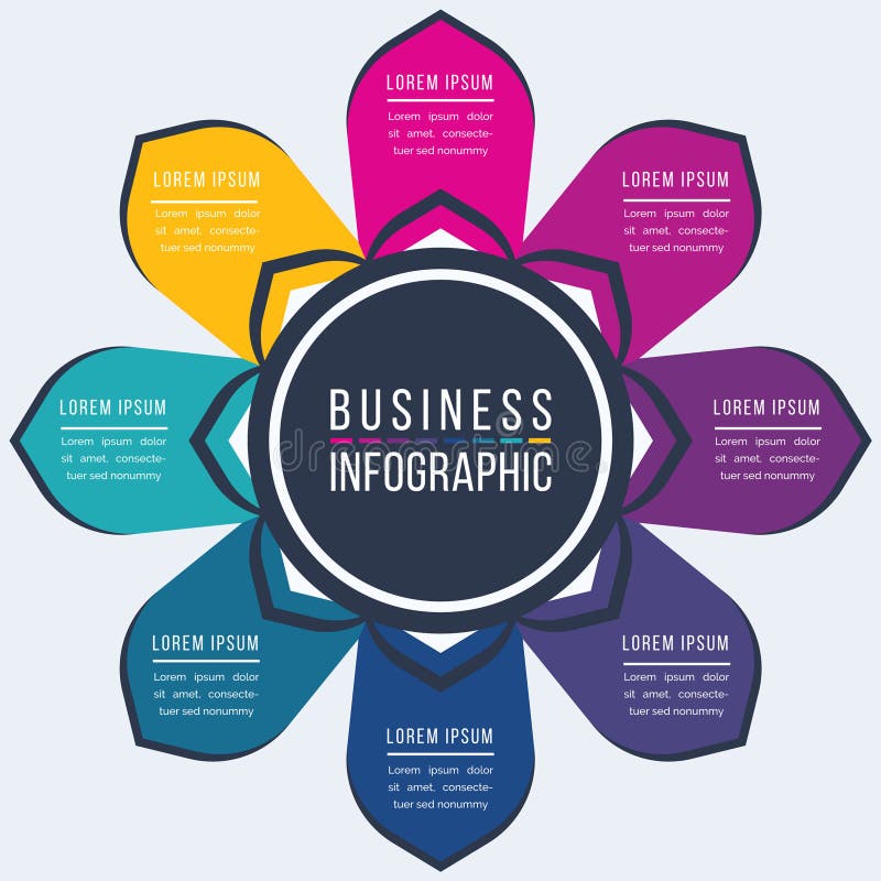 Infographic design 8 steps, objects, options or elements business information colorful infographics template. Infographic design 8 steps, objects, options or elements business information colorful infographics template