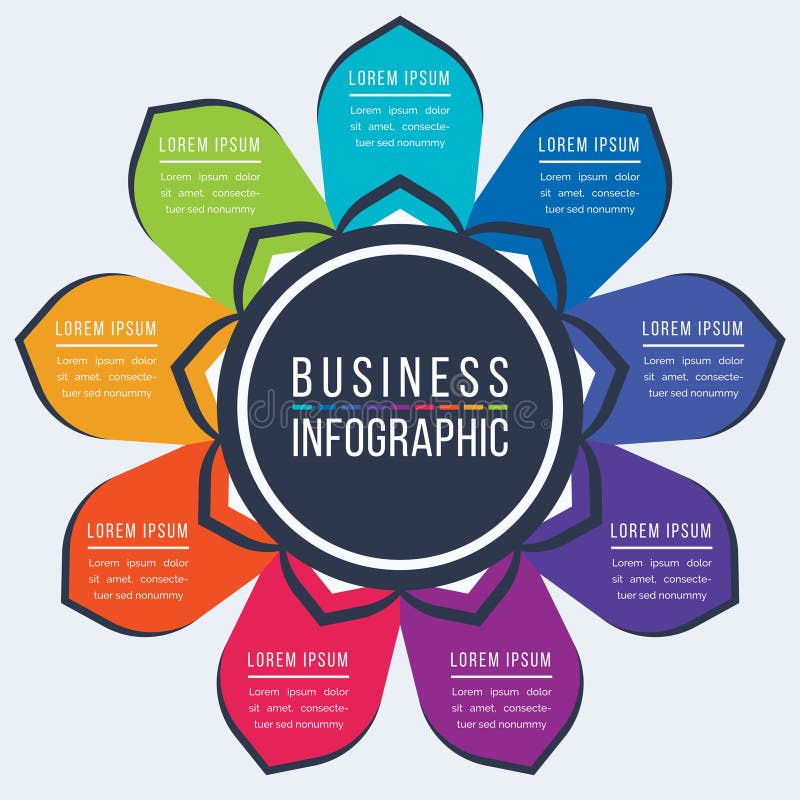 Infographic design 9 steps, objects, options or elements business information colorful infographics template. Infographic design 9 steps, objects, options or elements business information colorful infographics template