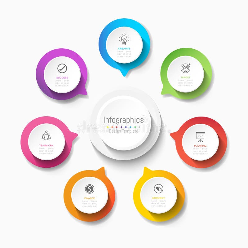 Infographic designbeståndsdelar för dina affärsdata med 7 alternativ, delar, moment, timelines eller processar vektor vektor illustrationer