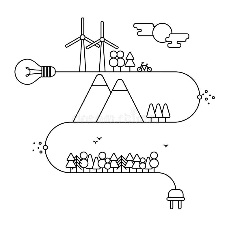 Vector concept and infographic design elements in linear style, energy illustration, nature reserve, conservation of resources. Vector concept and infographic design elements in linear style, energy illustration, nature reserve, conservation of resources