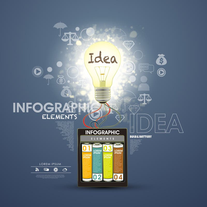 Infographic elements, battery lighting the bulb vector illustration
