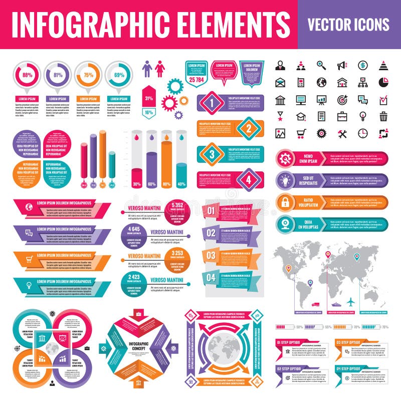 Infographic elementów szablonu kolekcja - biznesowa wektorowa ilustracja w płaskim projekta stylu dla prezentacji, broszura, stro