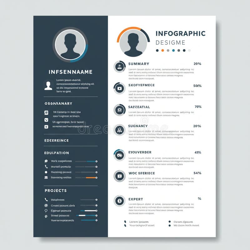 Infographic features a two-column layout with silhouettes as placeholders. The left vector illustration