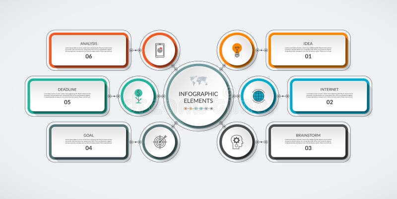 Infographic flow chart with 6 options royalty free illustration