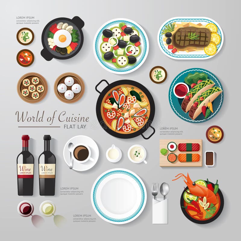 Infographic food business flat lay idea. stock illustration Infographic food business flat lay idea. stock illustration