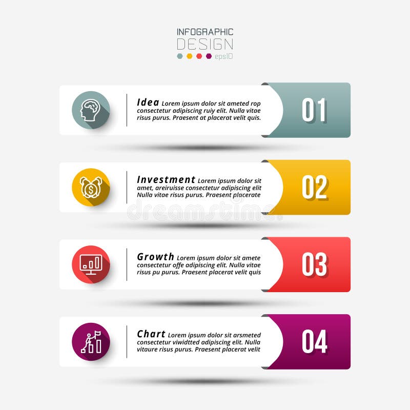 Information tabs present the workflow or use a report and explain the workflow in 4 steps designed by vector infographics royalty free illustration