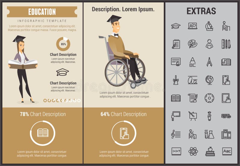 Infographic mall, beståndsdelar och symboler för utbildning royaltyfri illustrationer