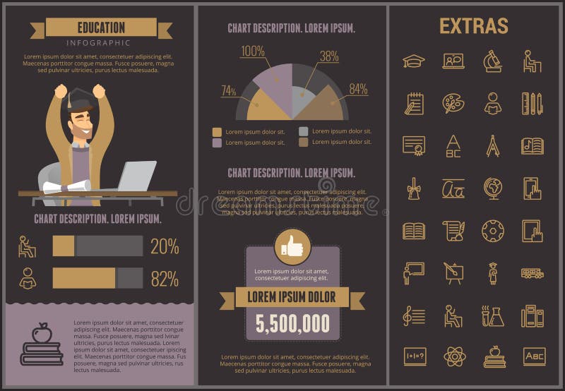 Infographic mall, beståndsdelar och symboler för utbildning vektor illustrationer