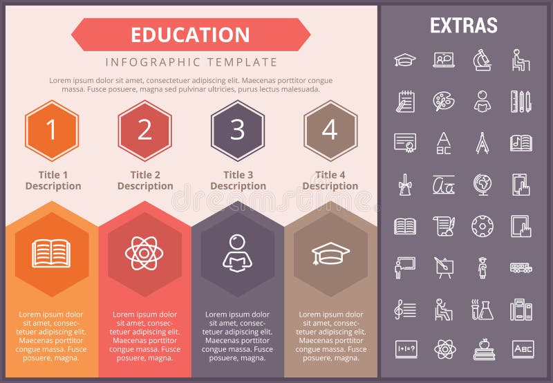 Infographic mall, beståndsdelar och symboler för utbildning stock illustrationer