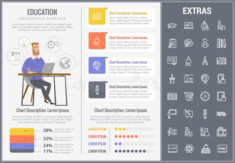 Infographic mall, beståndsdelar och symboler för utbildning stock illustrationer