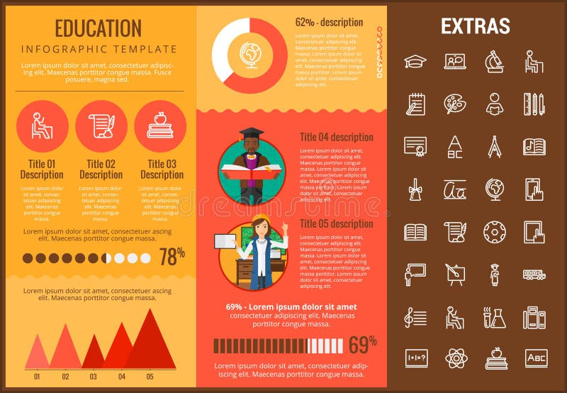 Infographic mall, beståndsdelar och symboler för utbildning stock illustrationer