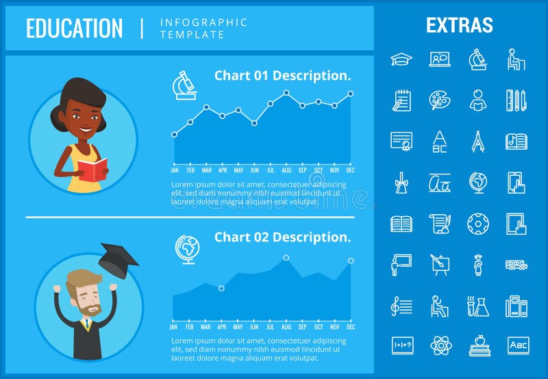 Infographic mall, beståndsdelar och symboler för utbildning vektor illustrationer