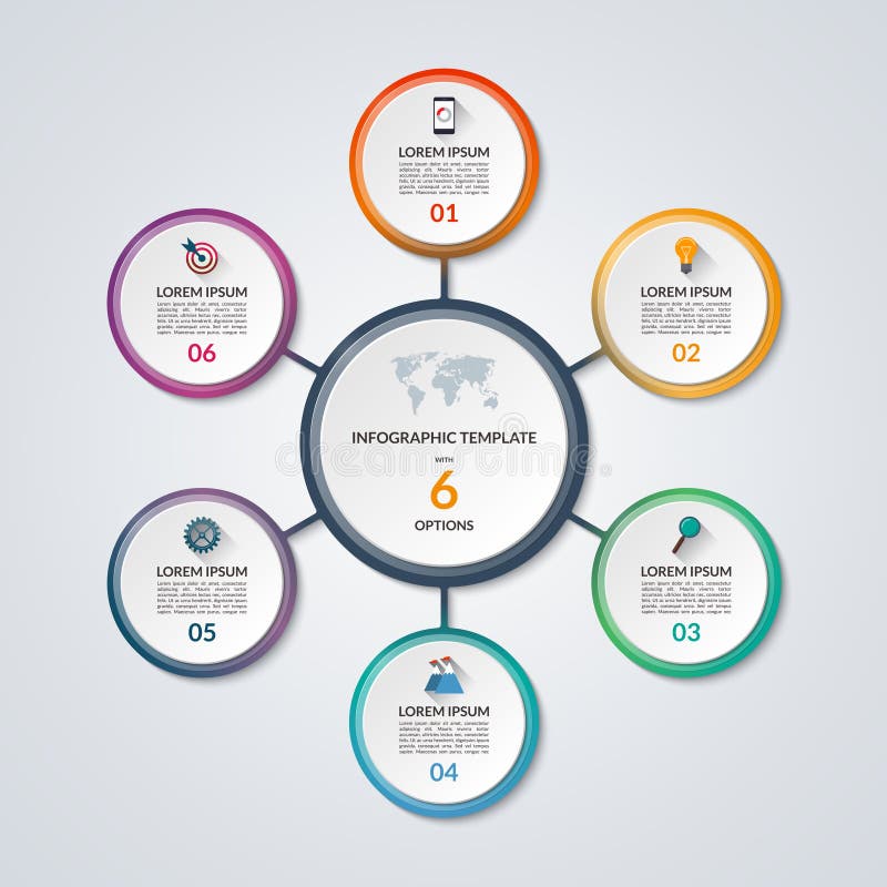 Infographic okręgu diagrama szablon z 6 opcjami ilustracji Infographic okręgu diagrama szablon z 6 opcjami ilustracji