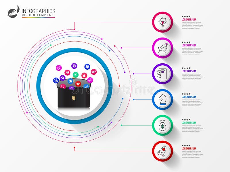 Infographic projekta szablon Kreatywnie pojęcie z 6 krokami Może używać dla obieg układu, diagram, sztandar, webdesign wektor ilustracji Infographic projekta szablon Kreatywnie pojęcie z 6 krokami Może używać dla obieg układu, diagram, sztandar, webdesign wektor ilustracji