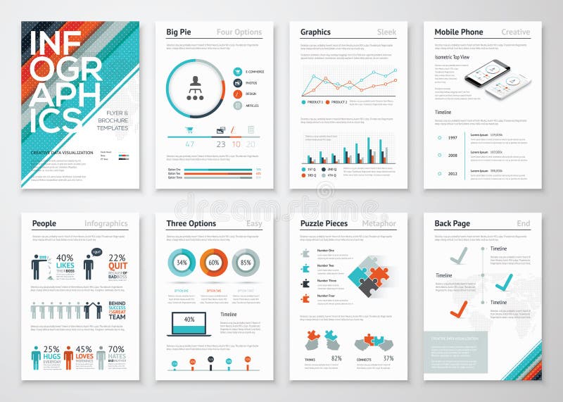 Infographic reklamblad- och broschyrbeståndsdelar för visualization för affärsdata royaltyfri illustrationer