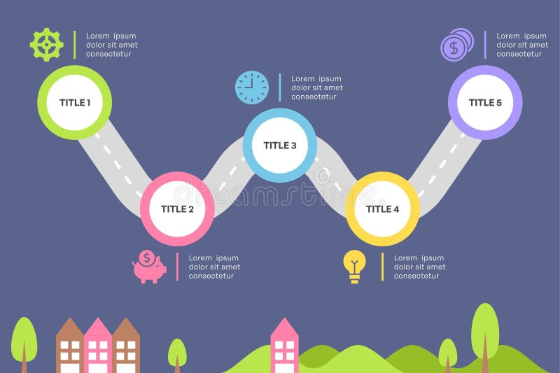 Infographic Roadmap with Wavy Path Design and Colorful Timeline Steps Vector Illustration. Wavy timeline vectors