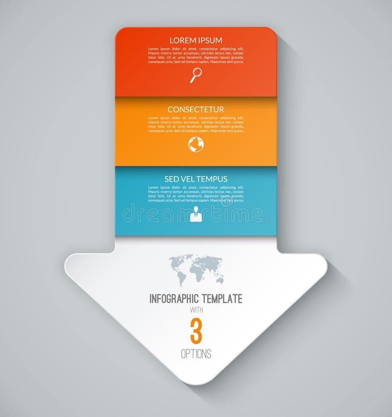 Infographic template in the form of an arrow pointing down. stock illustration